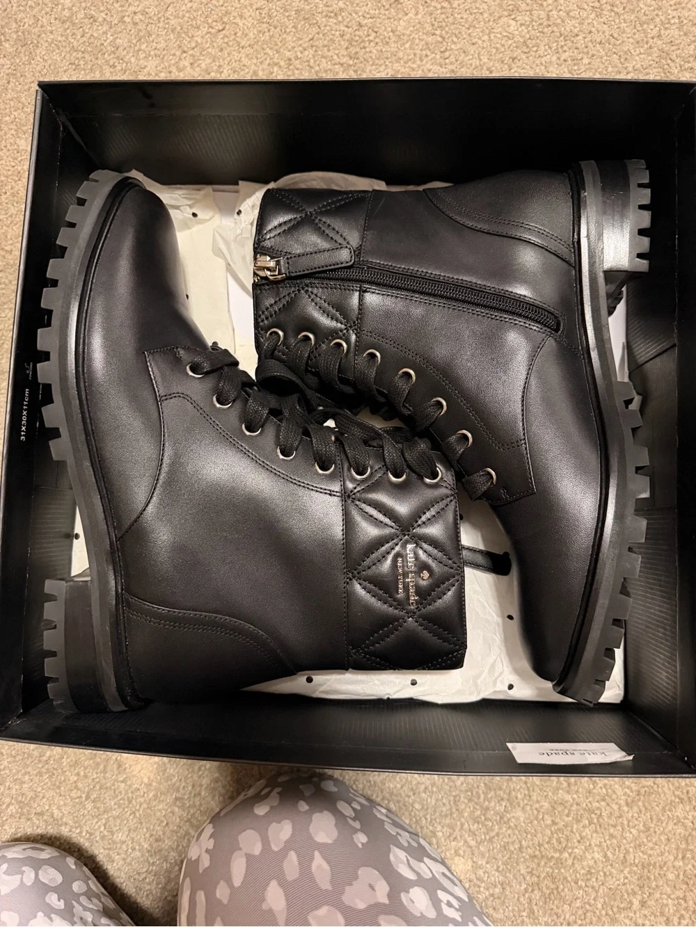 kate spade Black Quilted Lace-Up Ankle Boots